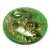 Rankų darbo disko formos lampwork stiklo pakabutis su aukso ir sidabro dulkėmis, žalios spalvos 50 mm